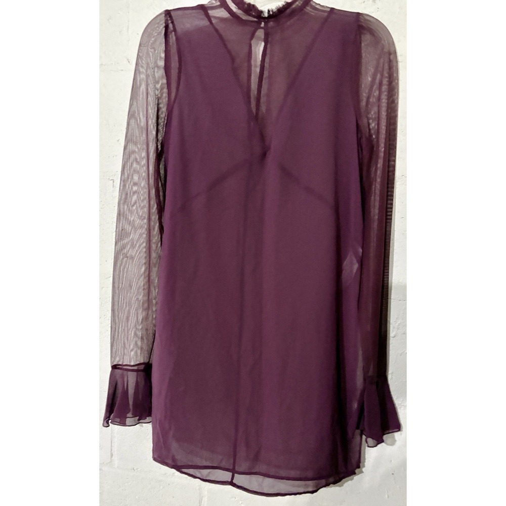 chiffon mini dress ZARA High Neck LS Sz M Sheer Wine Dark Romance Whimsygoth